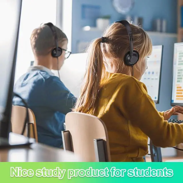 Alt view image 6 of 7 - Flutesan 100 Pieces Classroom School Headphones Bulk on Ear Headphone with 3.5mm Headphone Plug in Adjustable Disposable for Kids Adults Student Noise Stereo Sound Library No Microphone