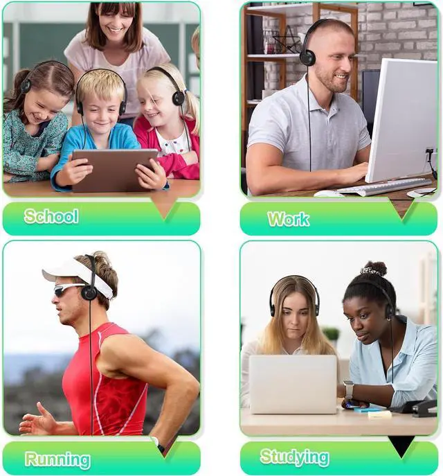 Alt view image 7 of 7 - Flutesan 100 Pieces Classroom School Headphones Bulk on Ear Headphone with 3.5mm Headphone Plug in Adjustable Disposable for Kids Adults Student Noise Stereo Sound Library No Microphone