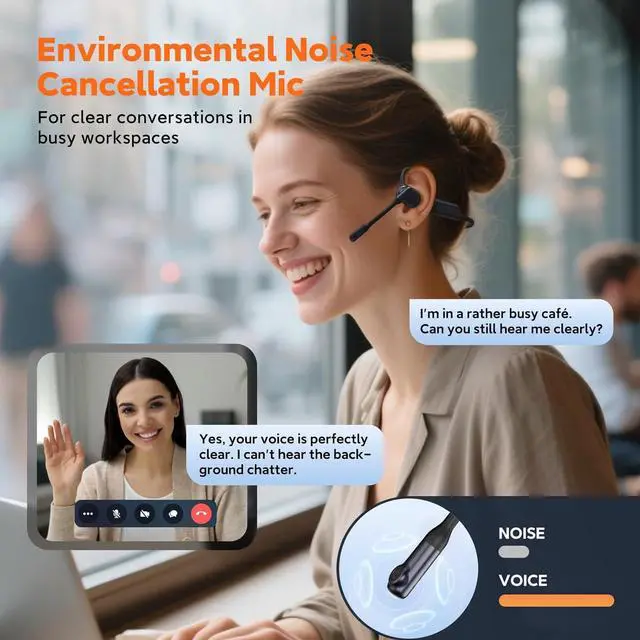 Alt view image 2 of 7 - Pilot P200b Pro Wireless Headset with Mic for Work,50dB AI Noise Cancelling Microphone Headphones for Call,Bluetooth 5.3 Open Ear Computer Headset with Microphone for WFH,Mobile Office,Meetings