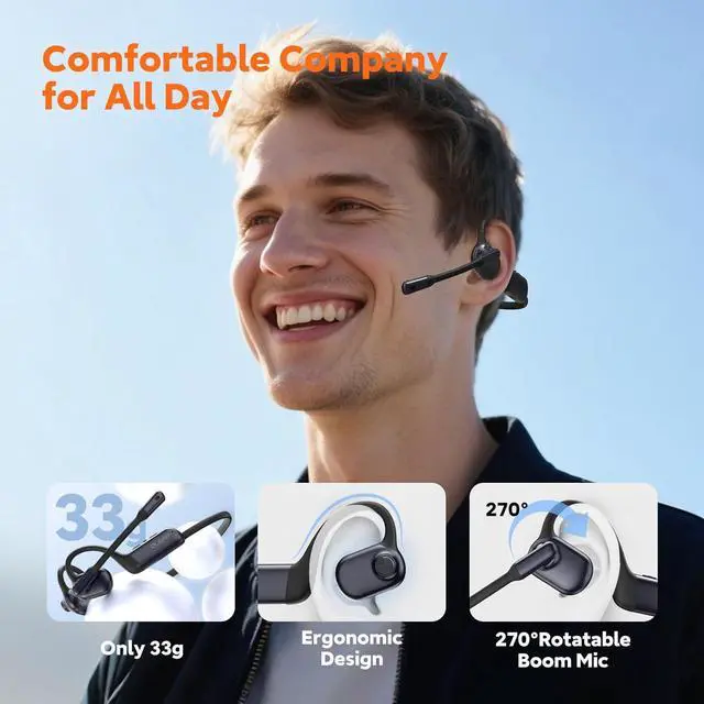 Alt view image 5 of 7 - Pilot P200b Pro Wireless Headset with Mic for Work,50dB AI Noise Cancelling Microphone Headphones for Call,Bluetooth 5.3 Open Ear Computer Headset with Microphone for WFH,Mobile Office,Meetings