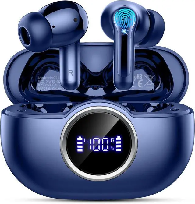 Main image of Wireless Earbuds, 2025 Bluetooth 5.4 Headphone 3D Bass Hi-Fi Stereo Ear Buds, 4 ENC Noise Cancelling Mic, 40H 3g USB-C in-Ear Earphone, IP7 Waterproof Workout Sport for Laptop Pad Android iOS, Blue