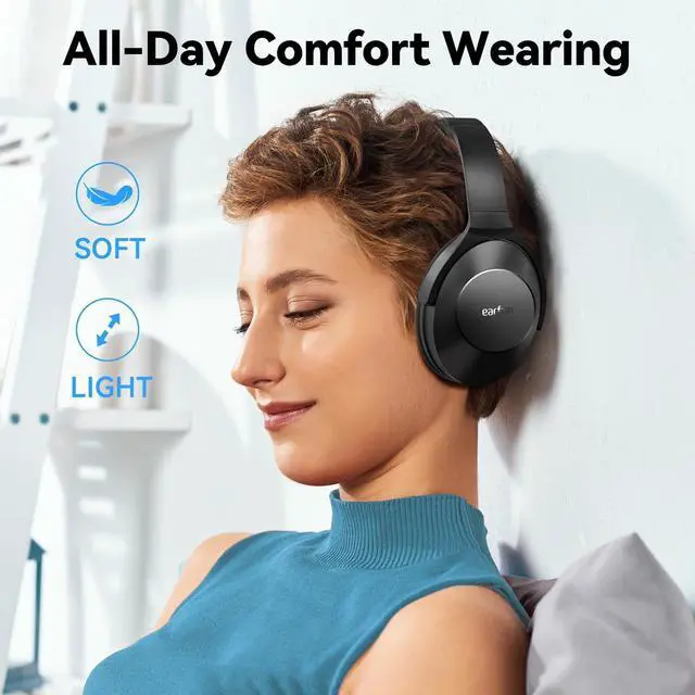 Alt view image 7 of 7 - EarFun Wave Pro Active Noise Cancelling Headphones, LDAC Hi-Res Sound, Wireless Over Ear Bluetooth 5.4 Headphones, Black