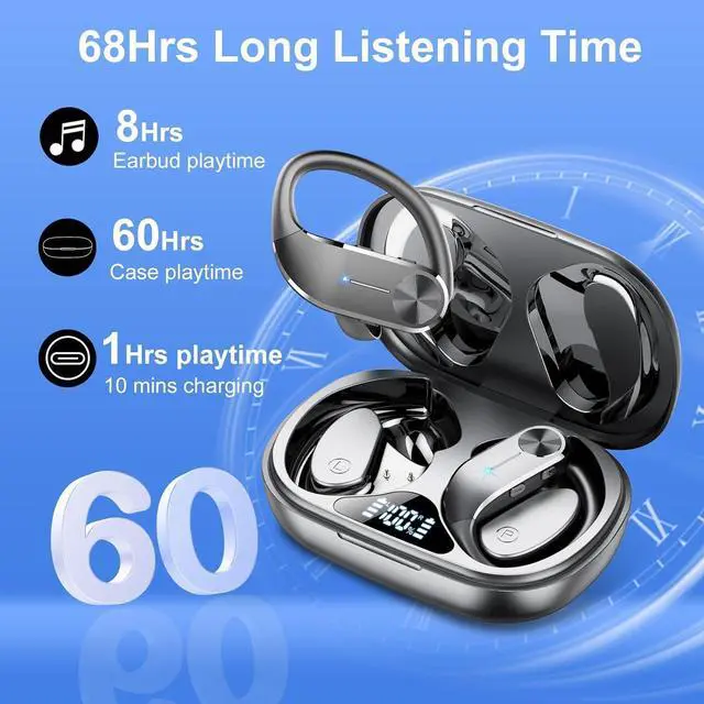 Main image of Ear buds Wireless Bluetooth Earbuds Sport 2025 NEW Bluetooth 5.3 Headphones 68H Playtime with LED Display Powerful Bass Over Ear Earphones with Earhooks IP8 Waterproof for Workout/Running
