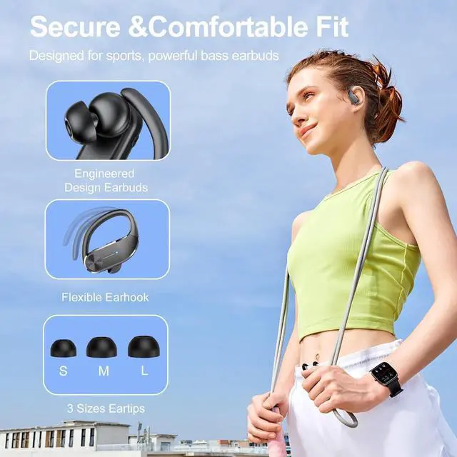 Alt view image 2 of 6 - Ear buds Wireless Bluetooth Earbuds Sport 2025 NEW Bluetooth 5.3 Headphones 68H Playtime with LED Display Powerful Bass Over Ear Earphones with Earhooks IP8 Waterproof for Workout/Running