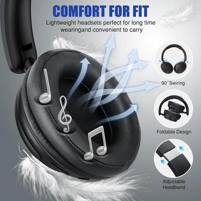 Alt view image 3 of 7 - ANC Wireless Headphones with Case, Active Noise Canceling Over Ear Bluetooth Headset with Mic, Deep Bass Foldable Lightweight Cordless Headphones for iPhone 16 Pro Max Galaxy S25 Travel Home Office TV