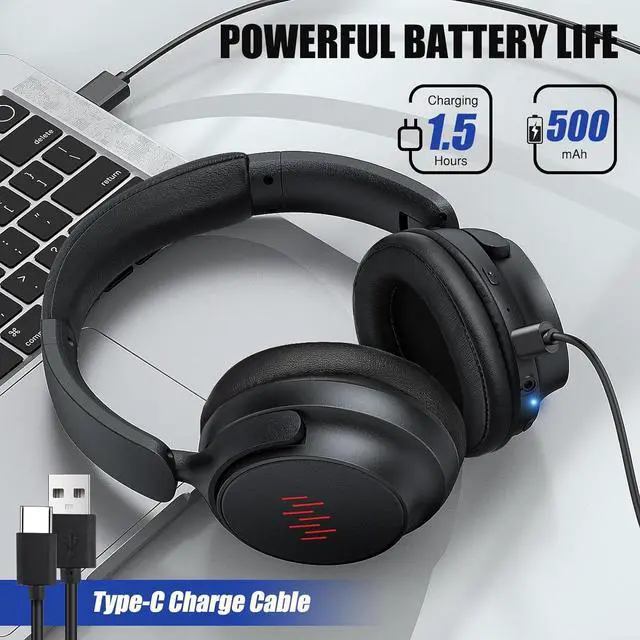 Alt view image 6 of 7 - ANC Wireless Headphones with Case, Active Noise Canceling Over Ear Bluetooth Headset with Mic, Deep Bass Foldable Lightweight Cordless Headphones for iPhone 16 Pro Max Galaxy S25 Travel Home Office TV