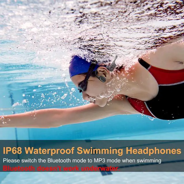 Alt view image 2 of 7 - Bone Conduction Swimming Headphones,IP68 Waterproof, Built-in 32GB MP3 Player, Open-Ear Design for Swimming, Surfing, Running & Cycling (Black)