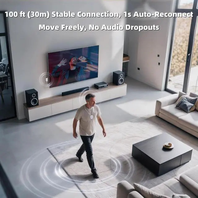 Alt view image 5 of 7 - Wireless Headphones for TV Watching, TV Headphones Wireless for Seniors with Independent Volume Control, Neckband Design, Plug and Play, 100ft Range, 15H Battery, Compatible with Optical & AUX