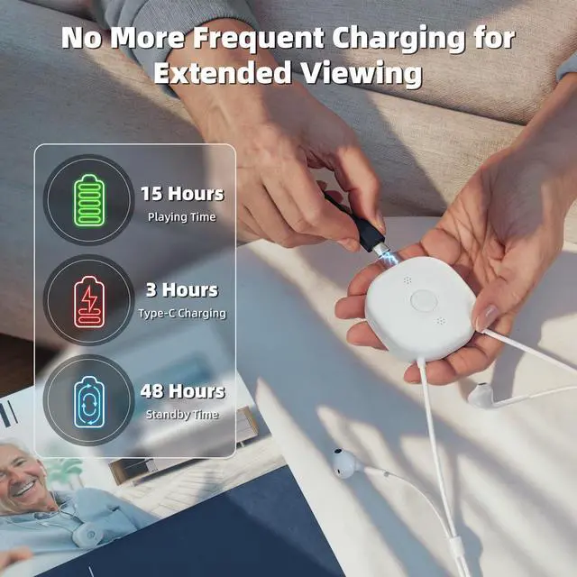 Alt view image 7 of 7 - Wireless Headphones for TV Watching, TV Headphones Wireless for Seniors with Independent Volume Control, Neckband Design, Plug and Play, 100ft Range, 15H Battery, Compatible with Optical & AUX