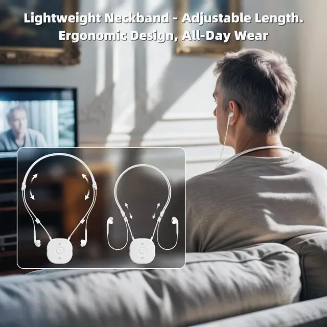 Alt view image 6 of 7 - Wireless Headphones for TV Watching, TV Headphones Wireless for Seniors with Independent Volume Control, Neckband Design, Plug and Play, 100ft Range, 15H Battery, Compatible with Optical & AUX