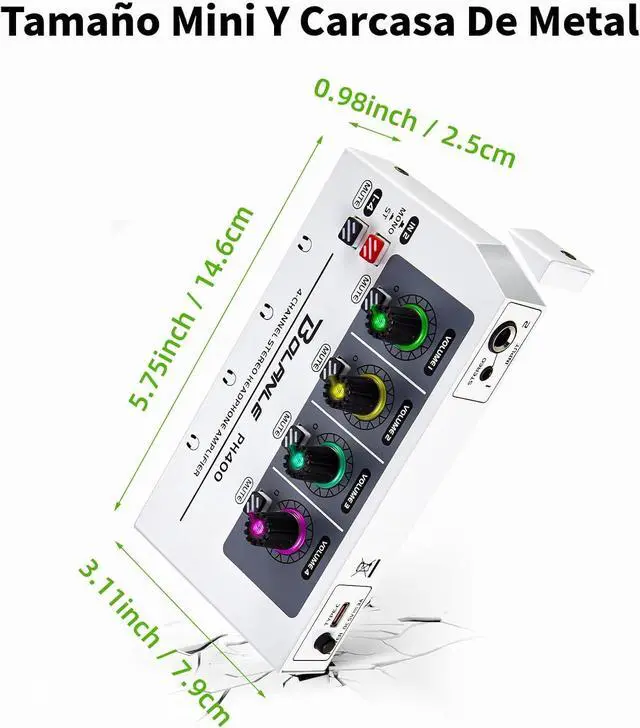 Alt view image 4 of 7 - Bolanle PH400 4-Channel Headphone Amp with 8 Output Ports, 3.5mm & 6.35mm Jacks, Mono/Stereo Switch, 7 Color Breathing Light