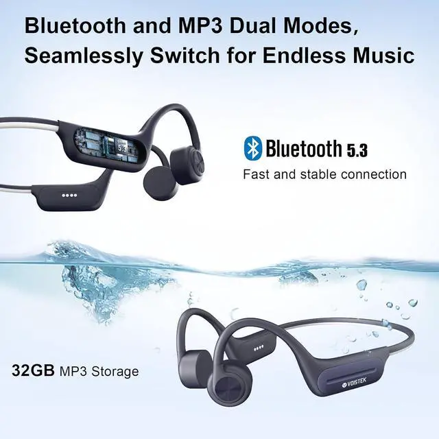 Alt view image 2 of 7 - Bone Conduction Swimming Headphones,Built-in 32GB MP3 Player for Underwater,IP68 Waterproof Headphones,Wireless Earphones for Running Cycling Exercising,2025 New Update