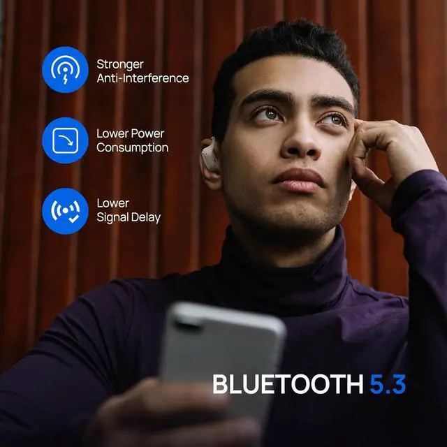 Alt view image 2 of 7 - Open Ear Earbuds,Wireless Headphones with Earhooks,Earphones Wireless Bluetooth Air Conduction,Ultra-Comfort,Clear Calls,30H Playtime,IP54 Waterproof