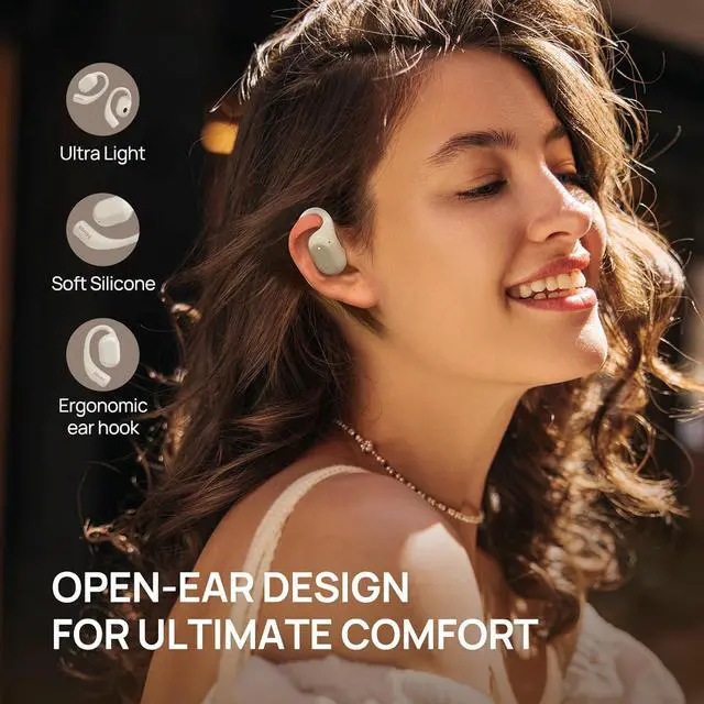 Alt view image 3 of 7 - Open Ear Earbuds,Wireless Headphones with Earhooks,Earphones Wireless Bluetooth Air Conduction,Ultra-Comfort,Clear Calls,30H Playtime,IP54 Waterproof