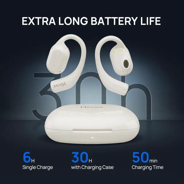 Alt view image 6 of 7 - Open Ear Earbuds,Wireless Headphones with Earhooks,Earphones Wireless Bluetooth Air Conduction,Ultra-Comfort,Clear Calls,30H Playtime,IP54 Waterproof