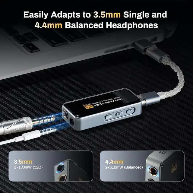 Alt view image 4 of 7 - Portable USB C DAC Headphone Amplifier, HiFi 32Bit/384kHz Dual CS43131 Decoder Mini DAC Amp Dongle, 3.5mm/4.4mm Balanced Outputs for Phone/Android/iOS/Wins/Mac/PC, Music/Game/Chat