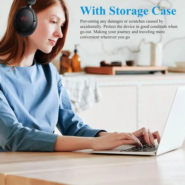 Alt view image 6 of 7 - Active Noise Cancelling Headphones Wireless Bluetooth 5.4 Over-Ear ANC Headset for Students Gaming Online Classes Travel Airplane Hi-Res Sound Foldable for Samsung TV QLED iPhone 16 iPad Google Black