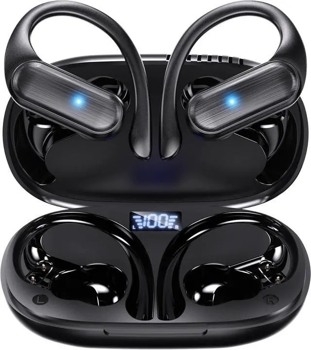 Main image of Wireless Earbuds Bluetooth Headphones 80hrs Play Back Sport Earphones with LED Display Over-Ear Buds with Earhooks Built-in Mic IPX7 Waterproof Headset for Workout Grey-Black