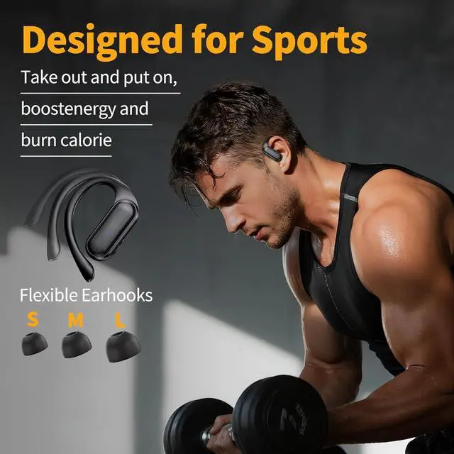 Alt view image 4 of 7 - Wireless Earbuds Bluetooth Headphones 80hrs Play Back Sport Earphones with LED Display Over-Ear Buds with Earhooks Built-in Mic IPX7 Waterproof Headset for Workout Grey-Black