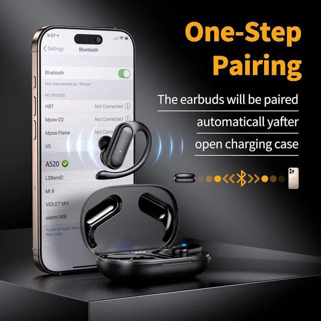 Alt view image 7 of 7 - Wireless Earbuds Bluetooth Headphones 80hrs Play Back Sport Earphones with LED Display Over-Ear Buds with Earhooks Built-in Mic IPX7 Waterproof Headset for Workout Grey-Black