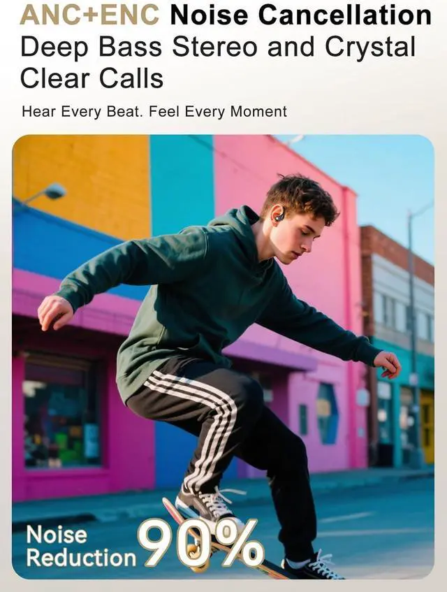 Alt view image 7 of 7 - Wireless Earbuds Sport Ear Buds with Multifunctional Touch Screen Bluetooth 5.4 Headphones Bass Stereo Sound 5 EQ Over-Ear Earbuds for Sports/Workout/Gym-Black