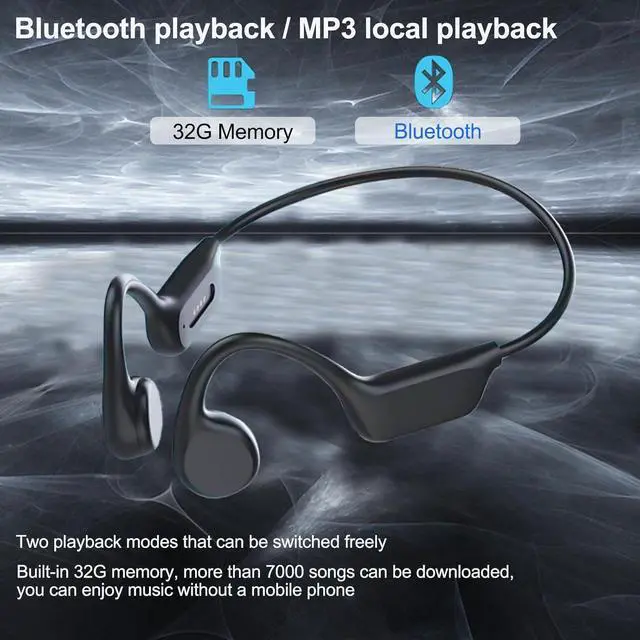 Alt view image 6 of 7 - Bone Conduction Headphones Sports Headset Open-Ear Bluetooth 5.4 Wireless Swimming Earphones with Built-in Mic 32G Memory Magnetic Charging IPX8 Waterproof for Workout Running Cycling (Pure Black)