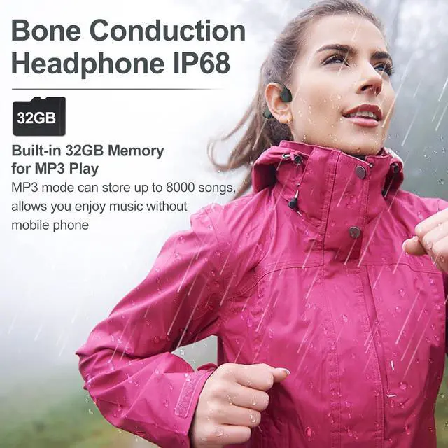 Alt view image 2 of 7 - Bone Conduction Headphones Swimming,Waterproof IP68,Bluetooth 5.4, Built-in 32GB TF Swimming Headphones Underwater Music Player, Open Ear Bluetooth Earbuds(Grey)