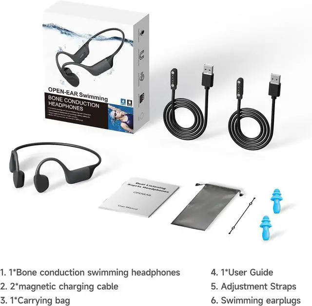Alt view image 6 of 7 - Bone Conduction Headphones Swimming,Waterproof IP68,Bluetooth 5.4, Built-in 32GB TF Swimming Headphones Underwater Music Player, Open Ear Bluetooth Earbuds(Grey)