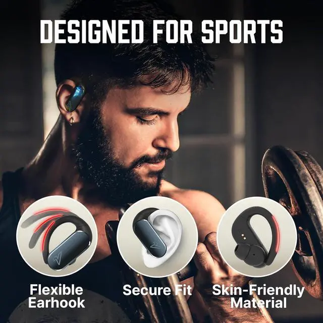 Alt view image 2 of 7 - VOKALEN Reflex Pro - Wireless Sport Earbuds with Ear Hooks, Active Noise Cancellation, up to 50H of Battery Life, IP68 Dust and Waterproof, Touch Control, Secure Fit for Sports (Black)