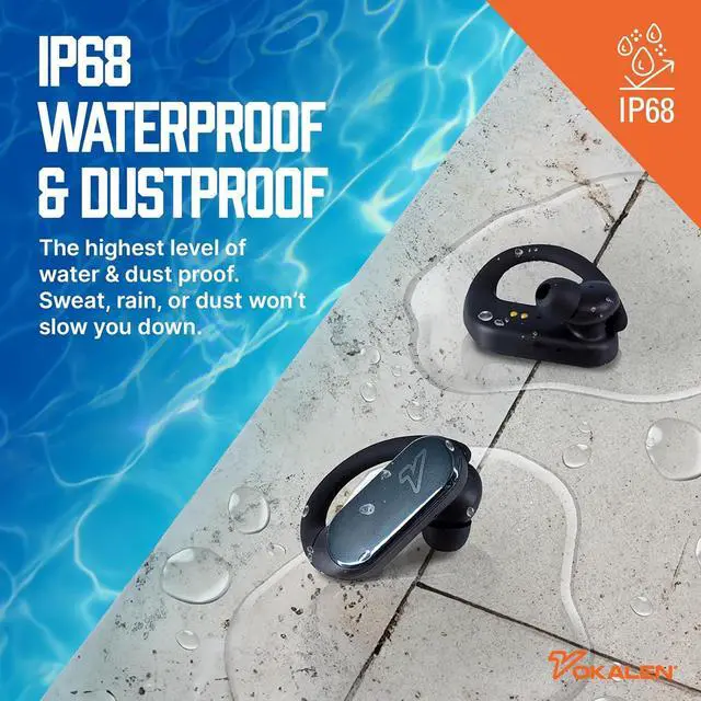 Alt view image 4 of 7 - VOKALEN Reflex Pro - Wireless Sport Earbuds with Ear Hooks, Active Noise Cancellation, up to 50H of Battery Life, IP68 Dust and Waterproof, Touch Control, Secure Fit for Sports (Black)