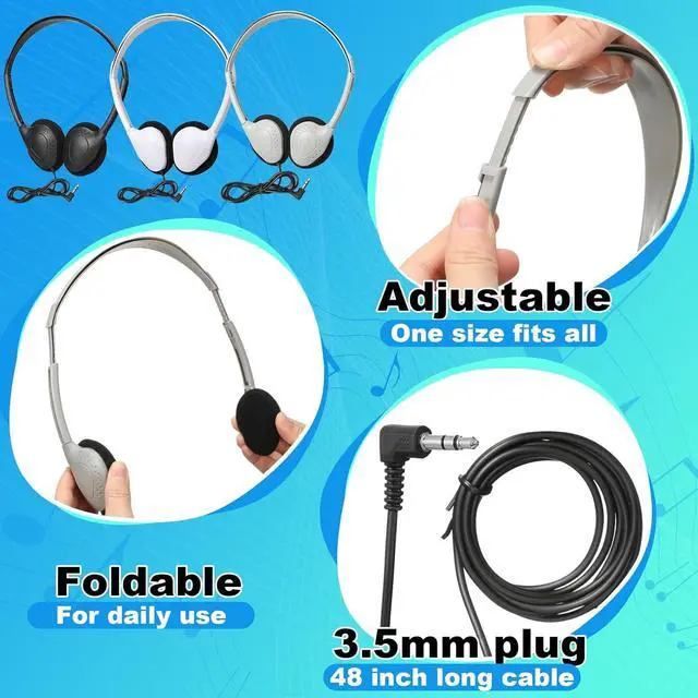 Alt view image 4 of 7 - Kanayu 150 Pcs Class Set Headphones for Kids Bulk Student Classroom School Wire Headsets Adjustable School Earphones on Ear with 3.5mm Jack for Youth Adults for Online Learning Adults