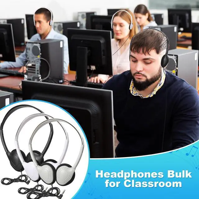 Alt view image 6 of 7 - Kanayu 150 Pcs Class Set Headphones for Kids Bulk Student Classroom School Wire Headsets Adjustable School Earphones on Ear with 3.5mm Jack for Youth Adults for Online Learning Adults