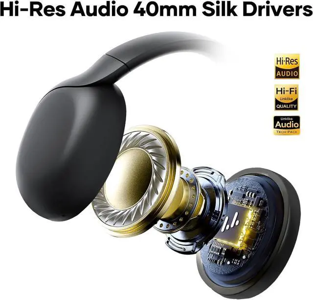 Alt view image 3 of 7 - Linklike Over-Ear Wireless Headphones 50dB ANC Hi-Res Audio, 180H Playtime Noise Canceling Headphones, Touch Control Foldable Bluetooth Headset with IPX5 Waterproof, Best for Travel/Gym/Office