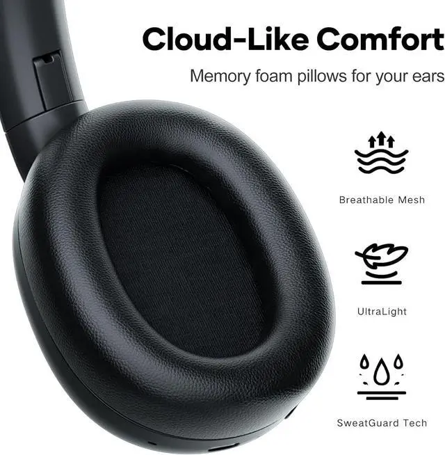 Alt view image 5 of 7 - Linklike Over-Ear Wireless Headphones 50dB ANC Hi-Res Audio, 180H Playtime Noise Canceling Headphones, Touch Control Foldable Bluetooth Headset with IPX5 Waterproof, Best for Travel/Gym/Office