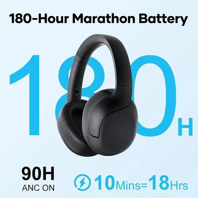 Alt view image 6 of 7 - Linklike Over-Ear Wireless Headphones 50dB ANC Hi-Res Audio, 180H Playtime Noise Canceling Headphones, Touch Control Foldable Bluetooth Headset with IPX5 Waterproof, Best for Travel/Gym/Office