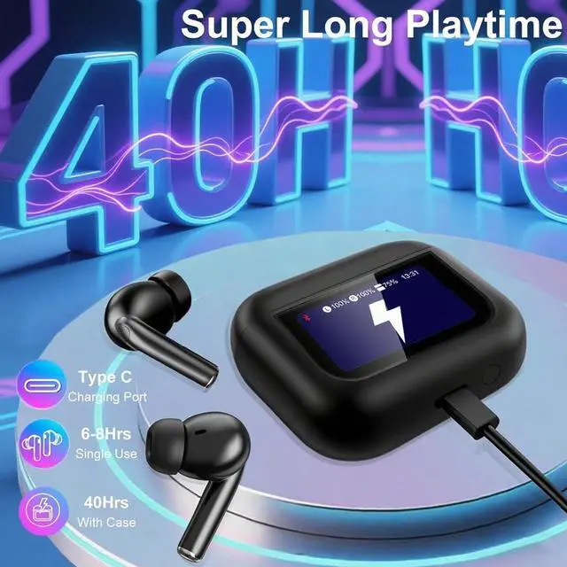 Alt view image 5 of 7 - Wireless Earbuds, Earphones Wireless Bluetooth 5.4 In Ear Headphones, 40H Hifi Sound ANC Noise Canceling Earbuds, Touch Screen Ear Buds Multifunctional Headsets for Android/IOS Work Gym Sports (Black)