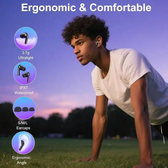 Alt view image 7 of 7 - Wireless Earbuds, Earphones Wireless Bluetooth 5.4 In Ear Headphones, 40H Hifi Sound ANC Noise Canceling Earbuds, Touch Screen Ear Buds Multifunctional Headsets for Android/IOS Work Gym Sports (Black)