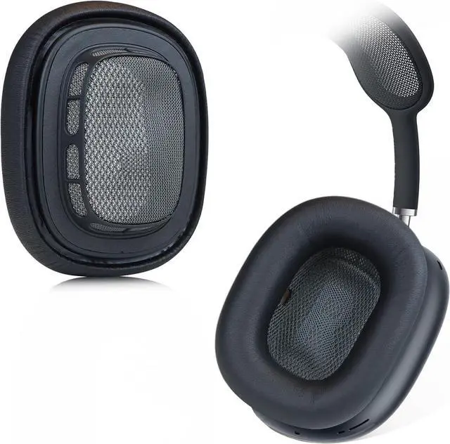 Alt view image 2 of 7 - Lambskin Ear Cushions for Apple AirPods Max Headphones Replacement Earpads Sweat Proof Ear Cups Cushion Easy to Install with Magnet,Sheepskin and Memory Foam(Black)