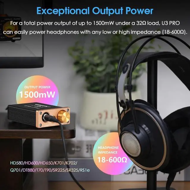 Alt view image 5 of 7 - Douk Audio U3 PRO HiFi Mini Class A Headphone Amplifier  High-Power Desktop Amp for 18-600 Headphones, 1500mW Output, 3.5mm & 6.35mm Jacks, DC 5V