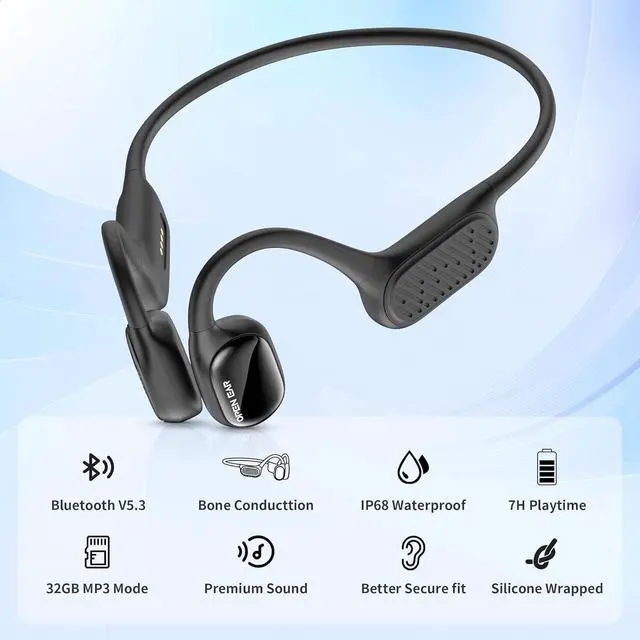 Alt view image 4 of 7 - Swimming Earbuds Bone Conduction Wireless Bluetooth Headphones Waterproof IPX8 Underwater Open Earphones with Built-in 32GB Memory MP3 Player 8 Hours Playtime Sports Headset for Running Gym