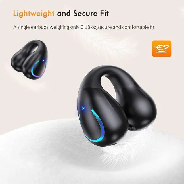 Alt view image 5 of 7 - Open Ear Bone Conduction Headphones,True Wireless Bluetooth 5.3 Lightweight Comfort Clip On Earbuds with LED Digital Display Charging Case Sport Built-in Mic IPX7 Waterproof for Running Fitness,Black