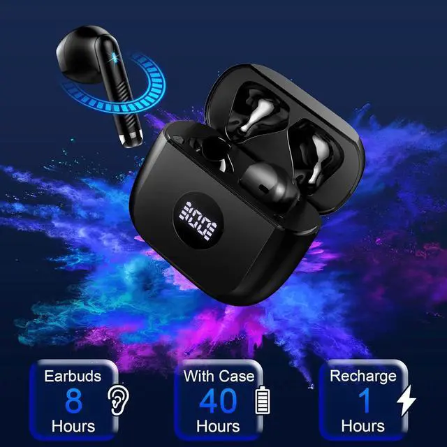 Alt view image 3 of 7 - Wireless Earbuds, Bluetooth 5.4 Headphones Stereo Bass, in Ear Earphones 4 ENC Noise Cancelling Mic, 40H Playtime Ear Buds with Mini USB C Charging Case, IP7 Waterproof Sports Earbuds for Android iOS