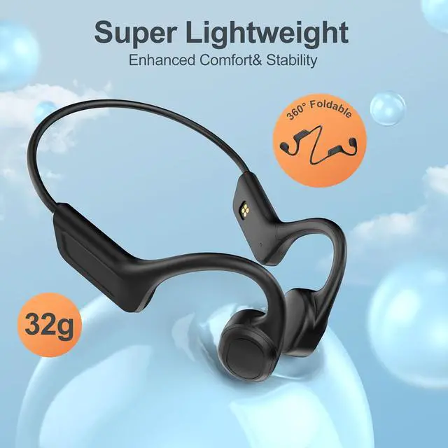 Alt view image 6 of 7 - Bone Conduction Swimming Headphones,Waterproof IP68,Wireless Bluetooth 5.3 Earphones with Microphone, Built-in 32GB MP3 Open Ear Bluetooth Headphones for Running,Swimming,Diving