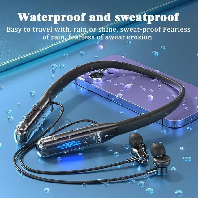 Alt view image 4 of 7 - Sports Bluetooth Headset 80H of Ultra-Long Battery Life Neckband Headphones ENC Physical Noise Reduction LED Power Display Bluetooth 5.3 HiFi Stereo Business Call Headset