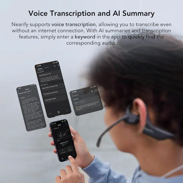 Alt view image 4 of 7 - MemPod Pro 2S Voice Recorder Headset, Open Ear Bluetooth Headphones with Mic, ChatGPT Powered Transcribe & Summarize, Dongle, App Control, Support 97 Languages, for Lectures, Meetings, Calls