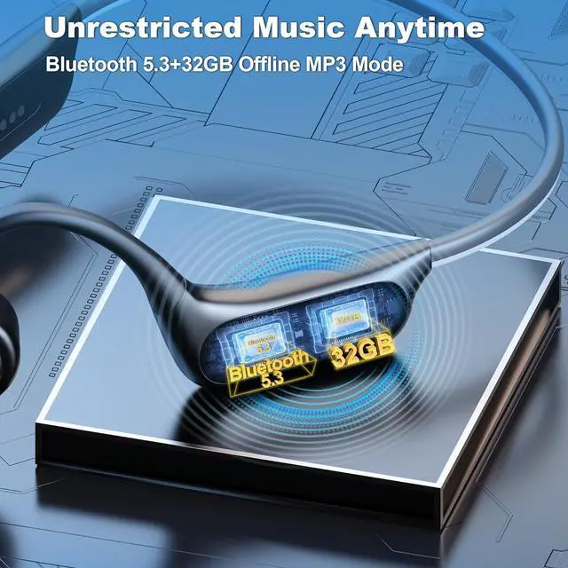 Alt view image 4 of 6 - Wantek Bone Conduction Headphones - Open Ear Headphones Wireless Bluetooth,Swimming Headphone Built-in 32GB MP3,IP68 Waterproof Headphones 8Hr Playtime for Swimming,Running,Cycling,Gym