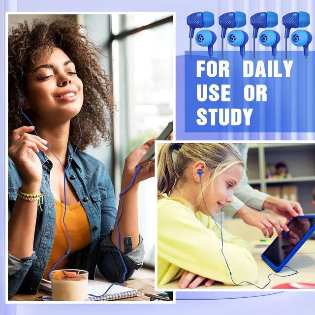 Alt view image 3 of 7 - Macarrie 200 Pack Earbuds Bulk Earphones 3.5 mm Classroom Headphones for Adult Assorted Colors Earbud Wired Earphone Without Mic for Adult Office Home Individually Bagged(Blue)