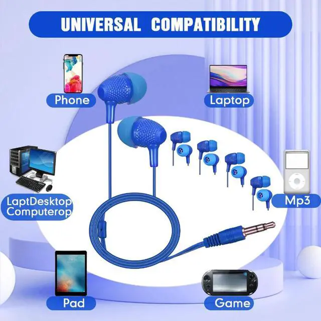 Alt view image 5 of 7 - Macarrie 200 Pack Earbuds Bulk Earphones 3.5 mm Classroom Headphones for Adult Assorted Colors Earbud Wired Earphone Without Mic for Adult Office Home Individually Bagged(Blue)