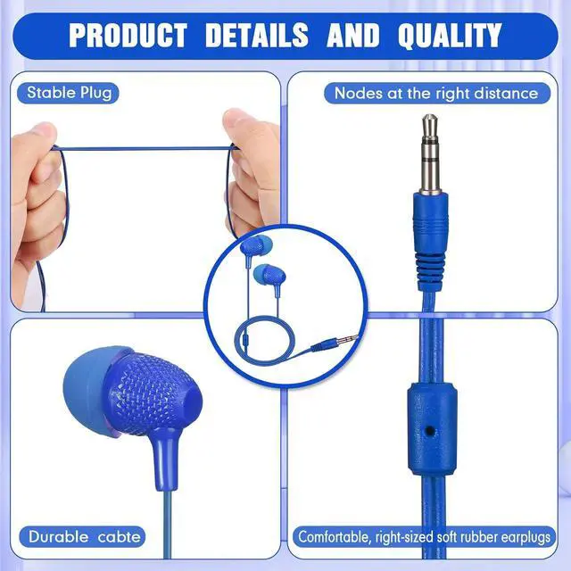Alt view image 4 of 7 - Macarrie 200 Pack Earbuds Bulk Earphones 3.5 mm Classroom Headphones for Adult Assorted Colors Earbud Wired Earphone Without Mic for Adult Office Home Individually Bagged(Blue)