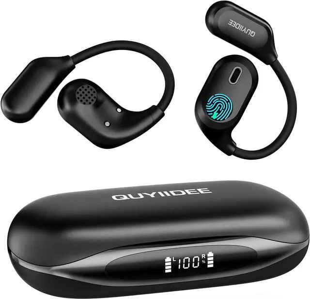 Main image of Open Ear Headphones, Bluetooth 5.4 Wireless Earbuds, 40H Playback, with LED Dgital Display, IP54 Waterproof Sports Headphones for Running, Cycling and Gym (Black)